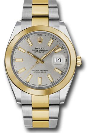 Replica Rolex Steel and Yellow Gold Rolesor Datejust 41 Watch 126303 Smooth Bezel Silver Index Dial Oyster Bracelet